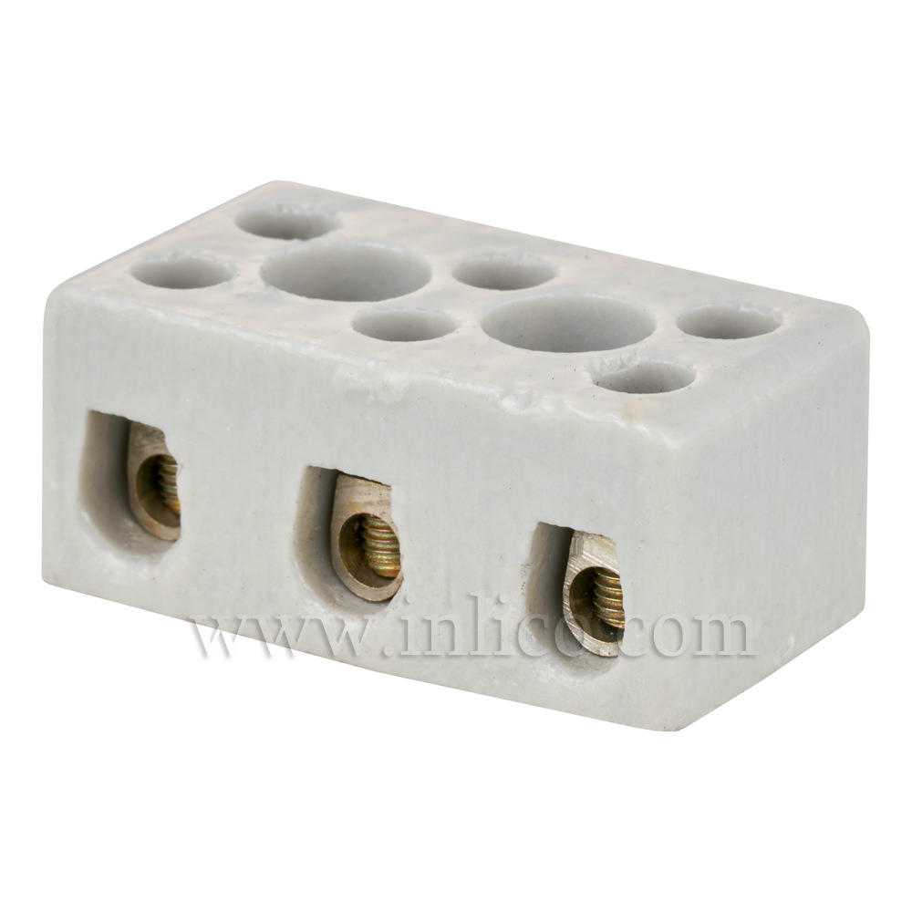 15A 3 WAY PORCELAIN CONNECTOR BLOCK