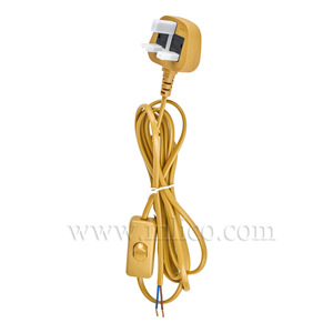 2.5 MT INLINE CORDSET 2192Y X .75MM 2 CORE FLAT CABLE GOLD WITH DARK CREAM UK 3A FUSED MOULDED  PLUG SWITCH SPACING 80CM TO FREE END 170CM TO PLUG