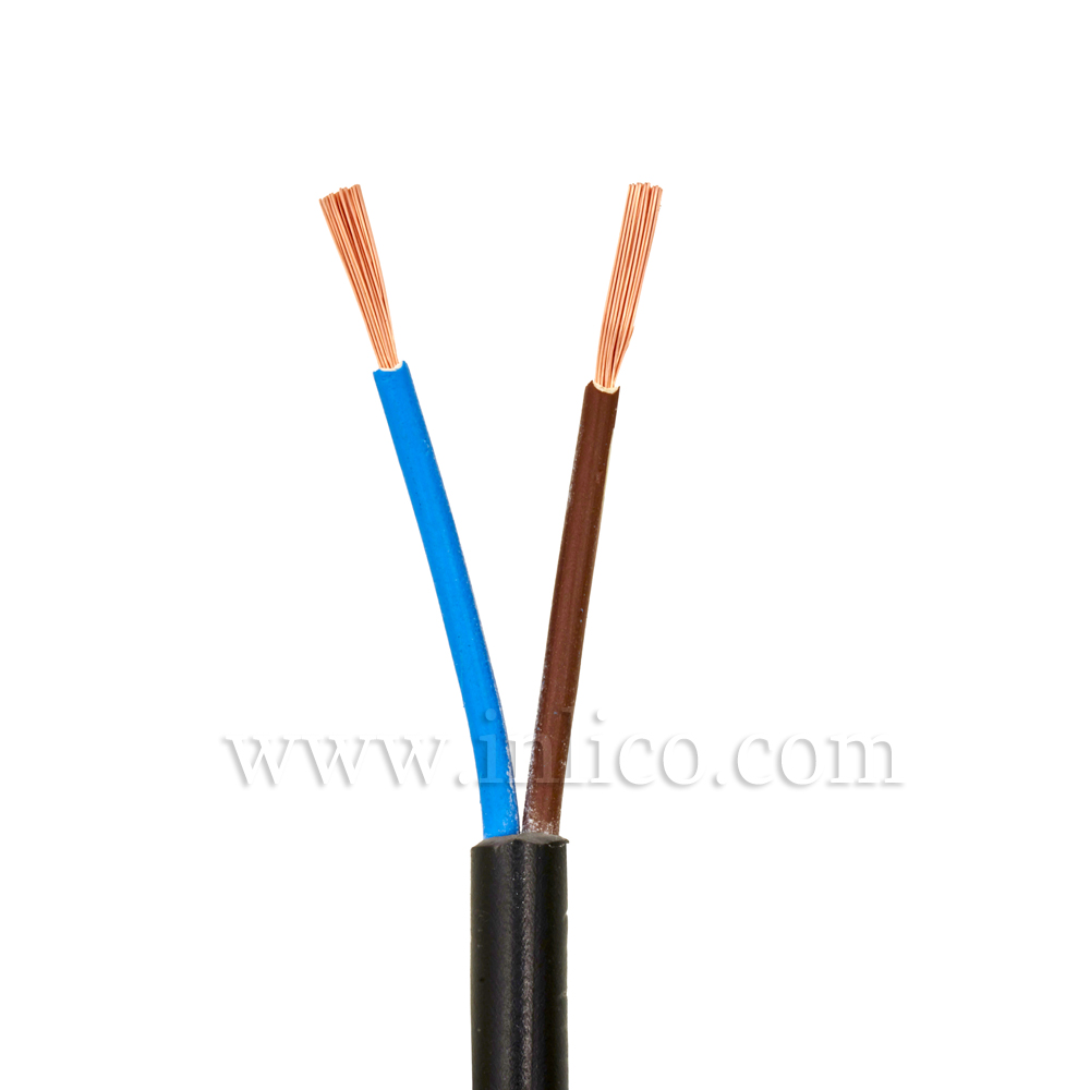 2 CORE X.5MM SQ ROUND BLACK CABLE  HO3VV-F BS EN 50525-1:2011+A1:2022 <HAR> HARMONISED 