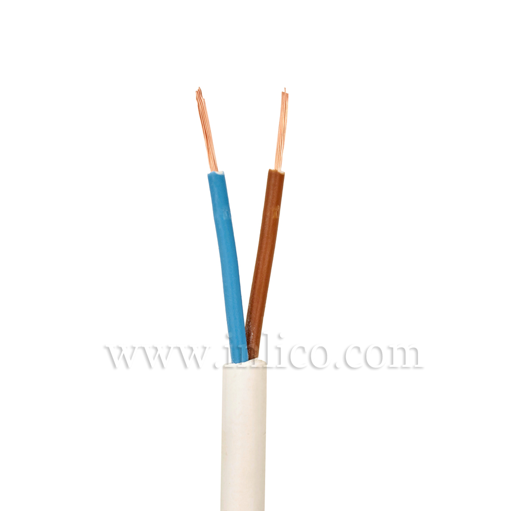 2 CORE X.5MM SQ ROUND WHITE CABLE  HO3VV-F BS EN 50525-1:2011+A1:2022 <HAR> HARMONISED 