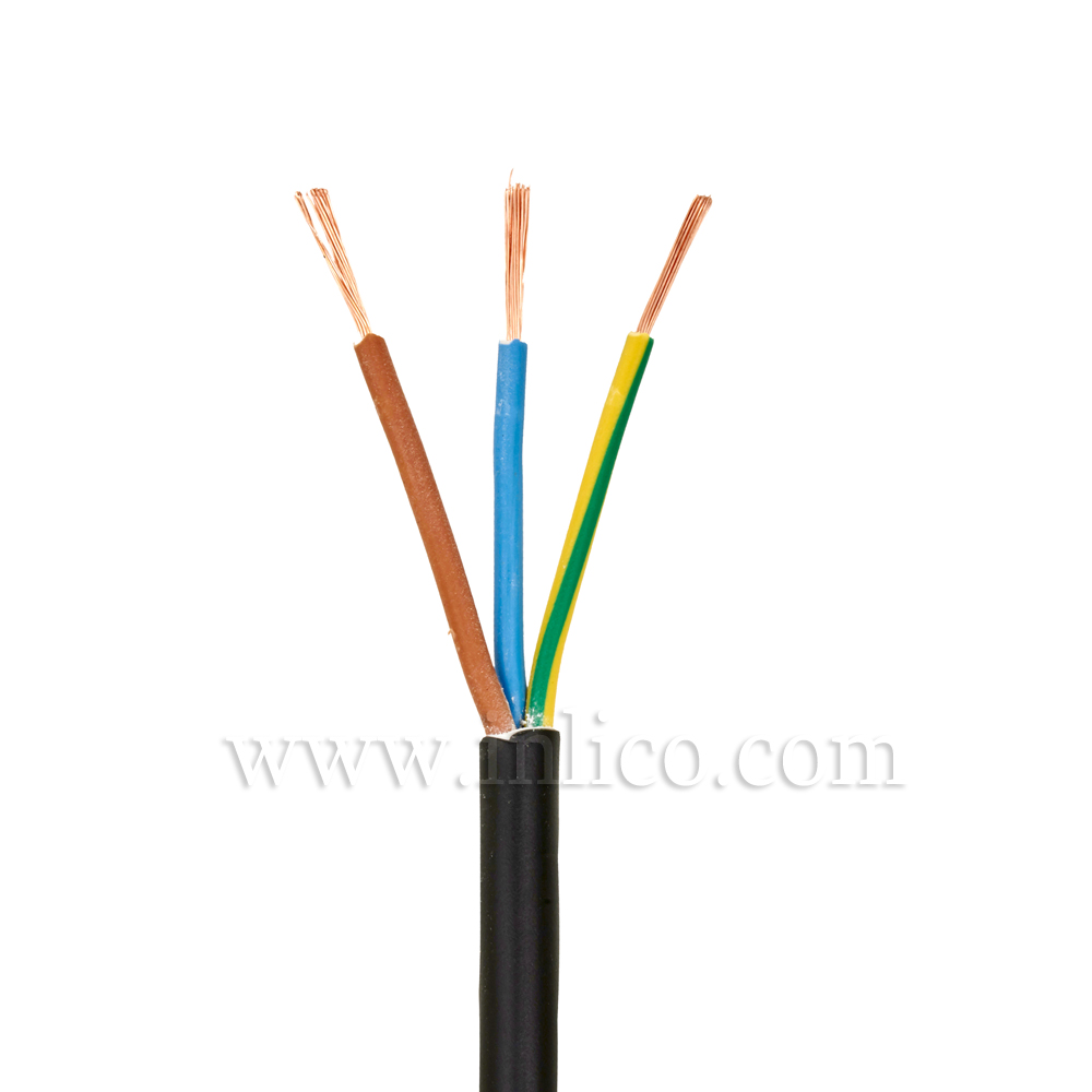 3 CORE X.5MM SQ ROUND BLACK CABLE  HO3VV-F BS EN 50525-1:2011+A1:2022 <HAR> HARMONISED 