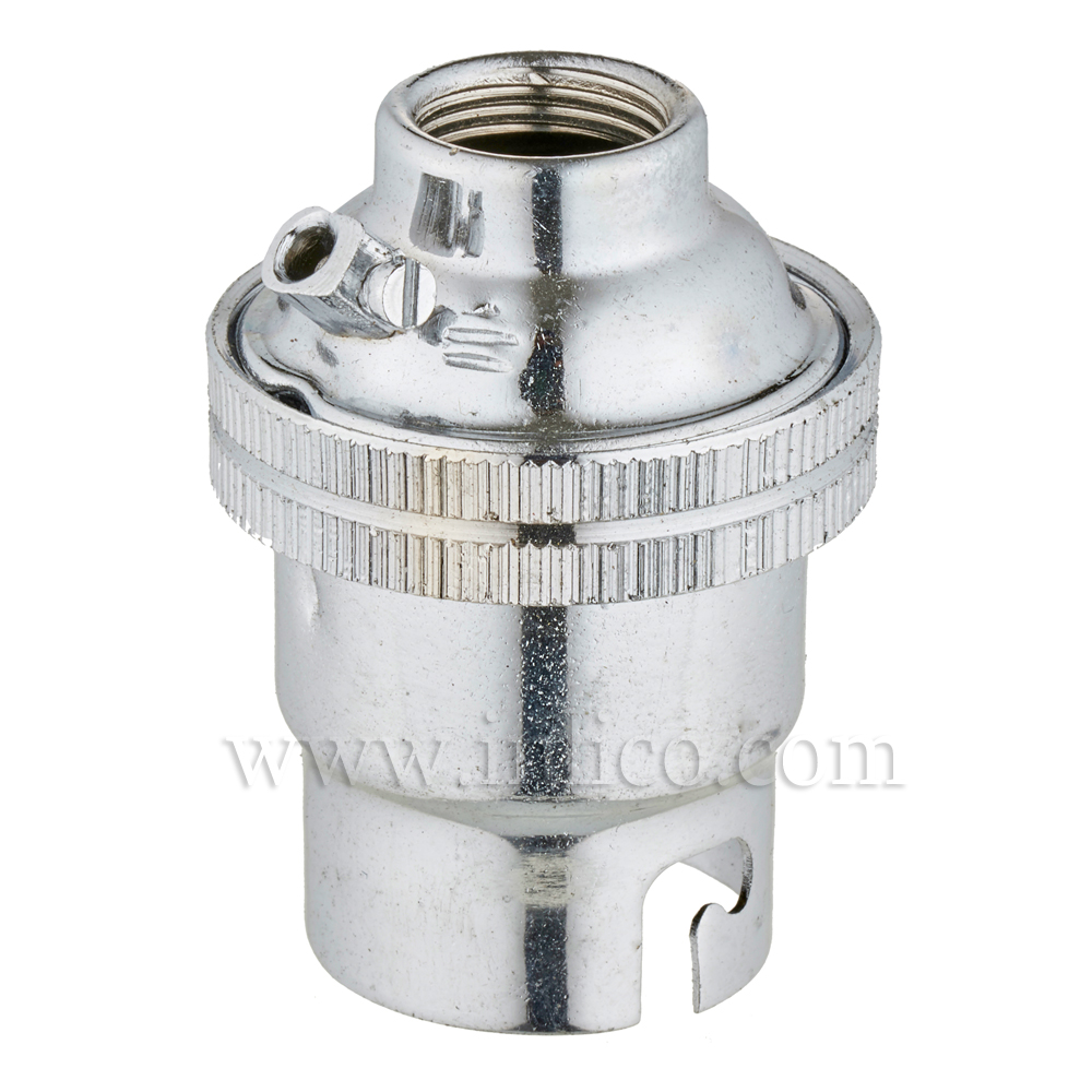 1/2" B22 BRASS PLAIN SKIRT LAMPHOLDER CHROME FINISH UNSWITCHED SCREW TERMINALS EARTHED STANDARD BS EN 61184