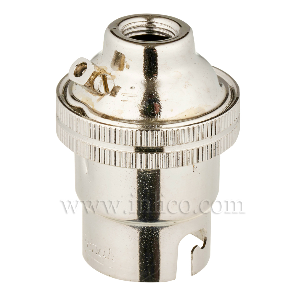 10MM B22 BRASS PLAIN SKIRT LAMPHOLDER NICKEL FINISH UNSWITCHED SCREW TERMINALS EARTHED STANDARD BS EN 61184