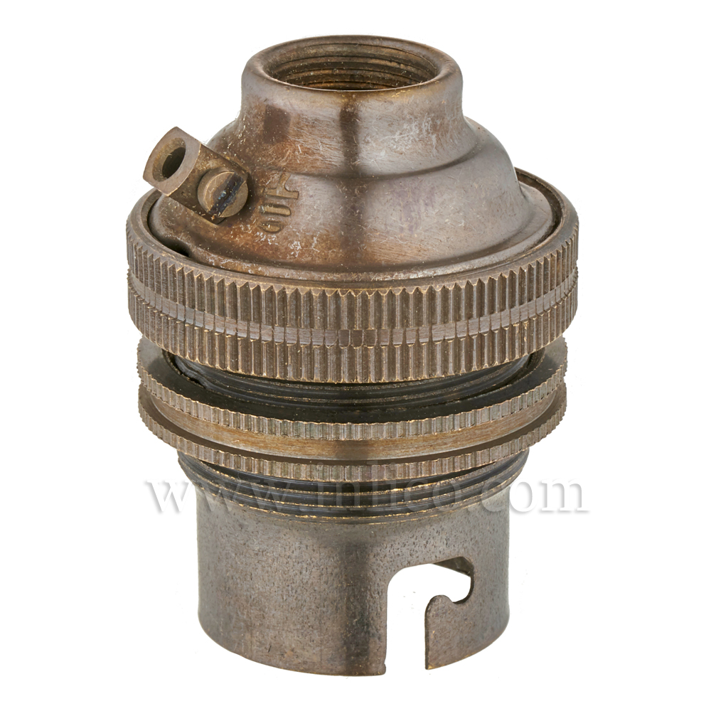 10MM B22 BRASS THREADED SKIRT LAMPHOLDER WITH SHADE RING ANTIQUE FINISH UNSWITCHED SCREW TERMINALS EARTHED STANDARD BS EN 61184