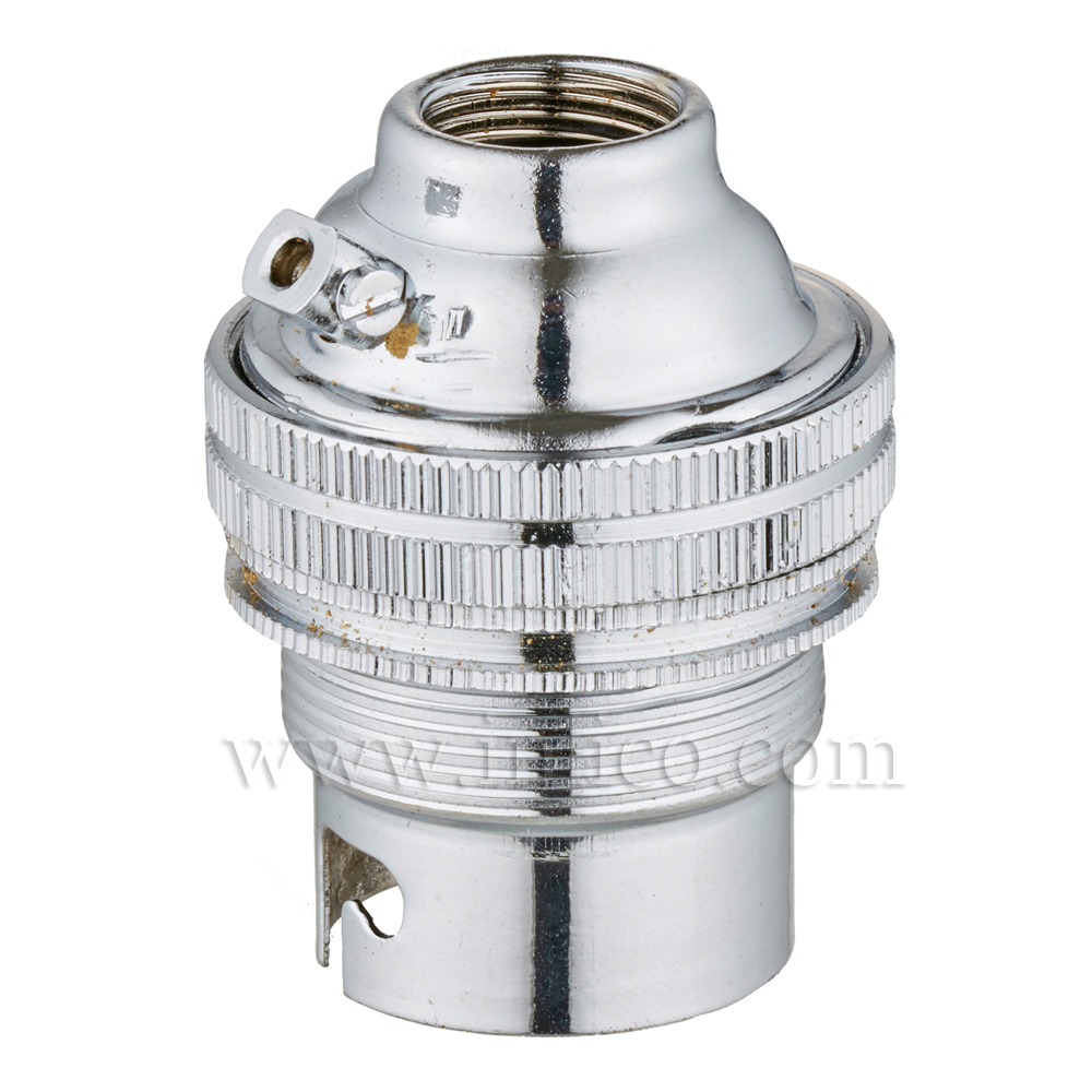 1/2"  B22 BRASS THREADED SKIRT LAMPHOLDER WITH SHADE RING CHROME FINISH UNSWITCHED SCREW TERMINALS EARTHED STANDARD BS EN 61184