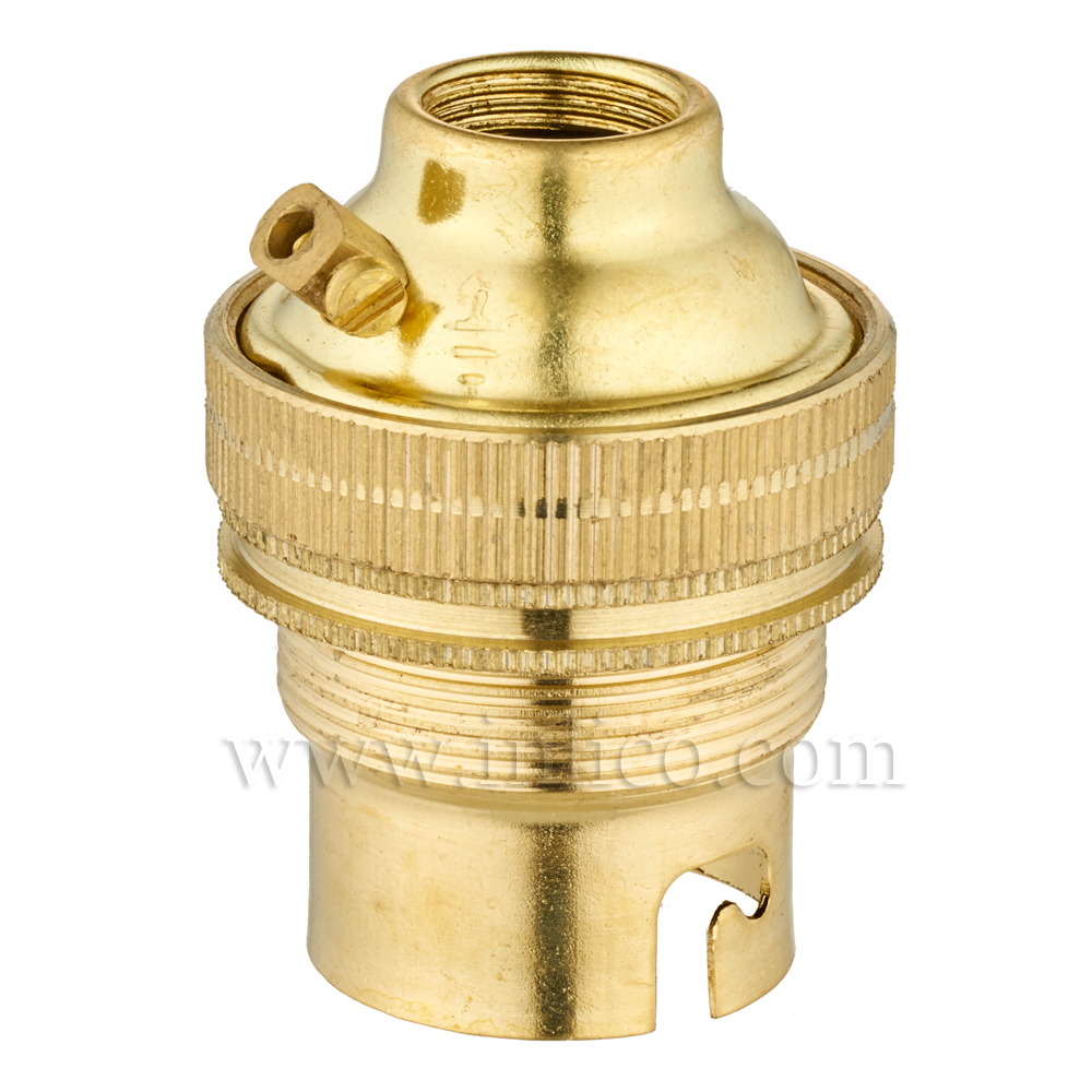 10MM B22 BRASS THREADED SKIRT LAMPHOLDER WITH SHADE RING UNSWITCHED SCREW TERMINALS EARTHED STANDARD BS EN 61184