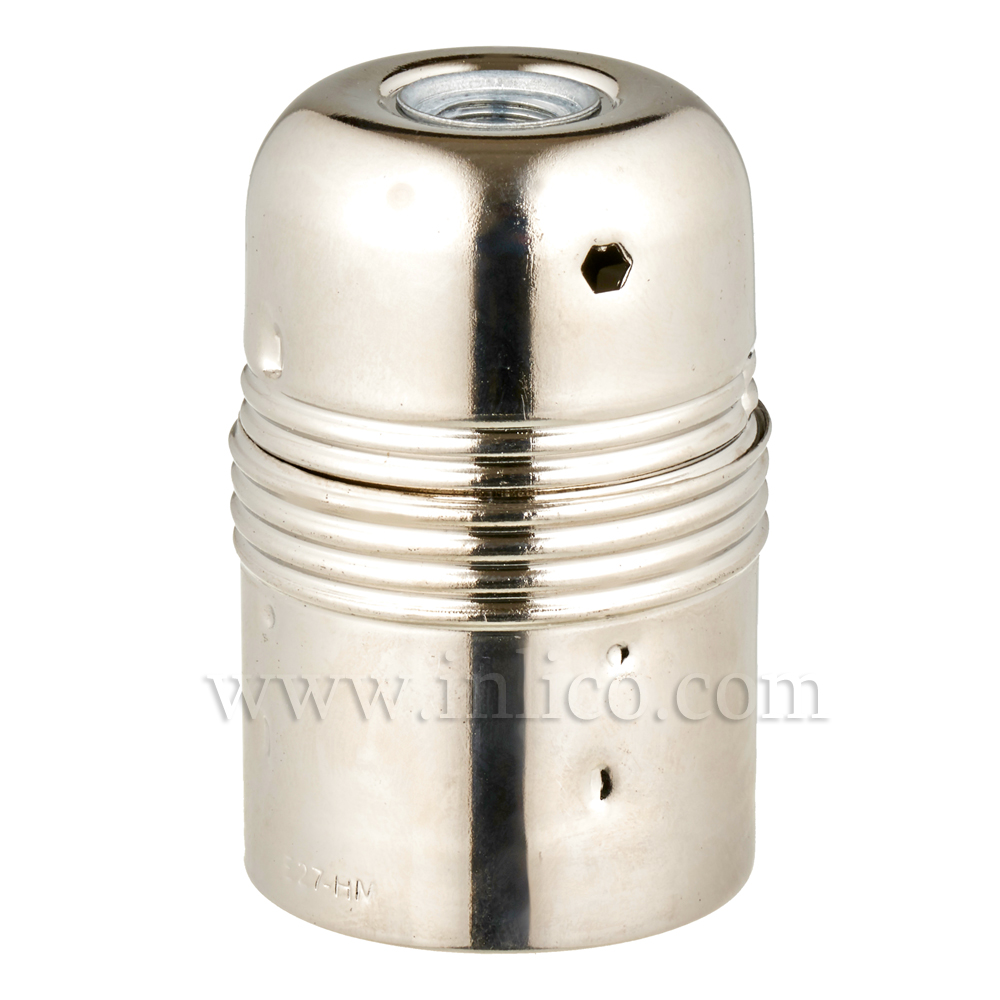 PLAIN SKIRT E27 METAL LAMPHOLDER NICKEL PLATED WITH EARTHED CERAMIC INSERT
APPROVAL ENEC05 TO BS EN 60238:2018:2004