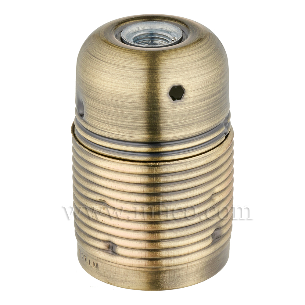 FULLY THREADED SKIRT E27 METAL LAMPHOLDER ANTIQUE BRASS FINISH  WITH EARTHED CERAMIC INSERT
APPROVAL ENEC05 TO BS EN 60238:2018:2004