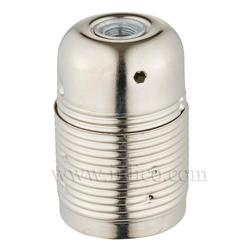 FULLY THREADED SKIRT E27 METAL LAMPHOLDER BRIGHT NICKEL FINISH  WITH EARTHED CERAMIC INSERT
APPROVAL ENEC05 TO BS EN 60238:2018