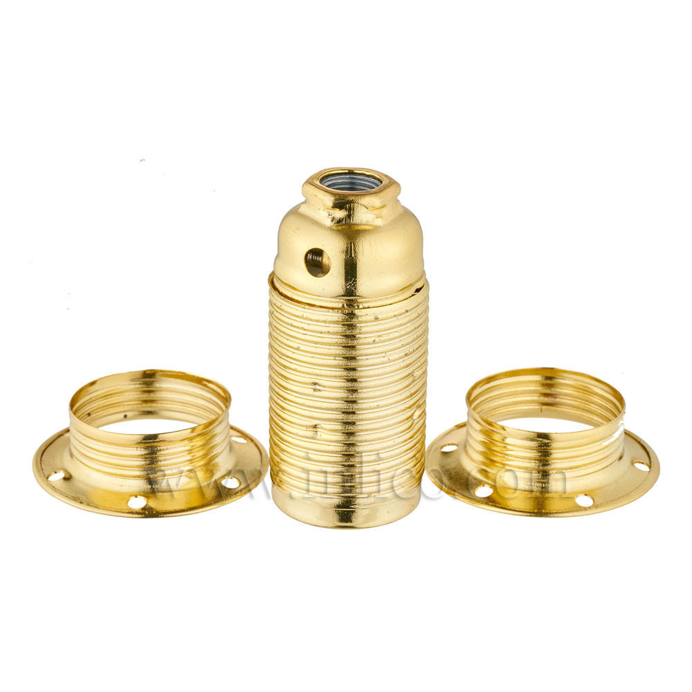 E14 METAL LAMPHOLDER BRASS PLATED WITH THREADED SKIRT AND EARTHED DOME ...