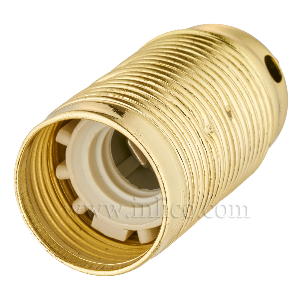 E14 METAL LAMPHOLDER BRASS PLATED  WITH THREADED SKIRT AND EARTHED DOME VDE APPROVED
APPROVAL ENEC05 TO BS EN 60238:2018:2004


