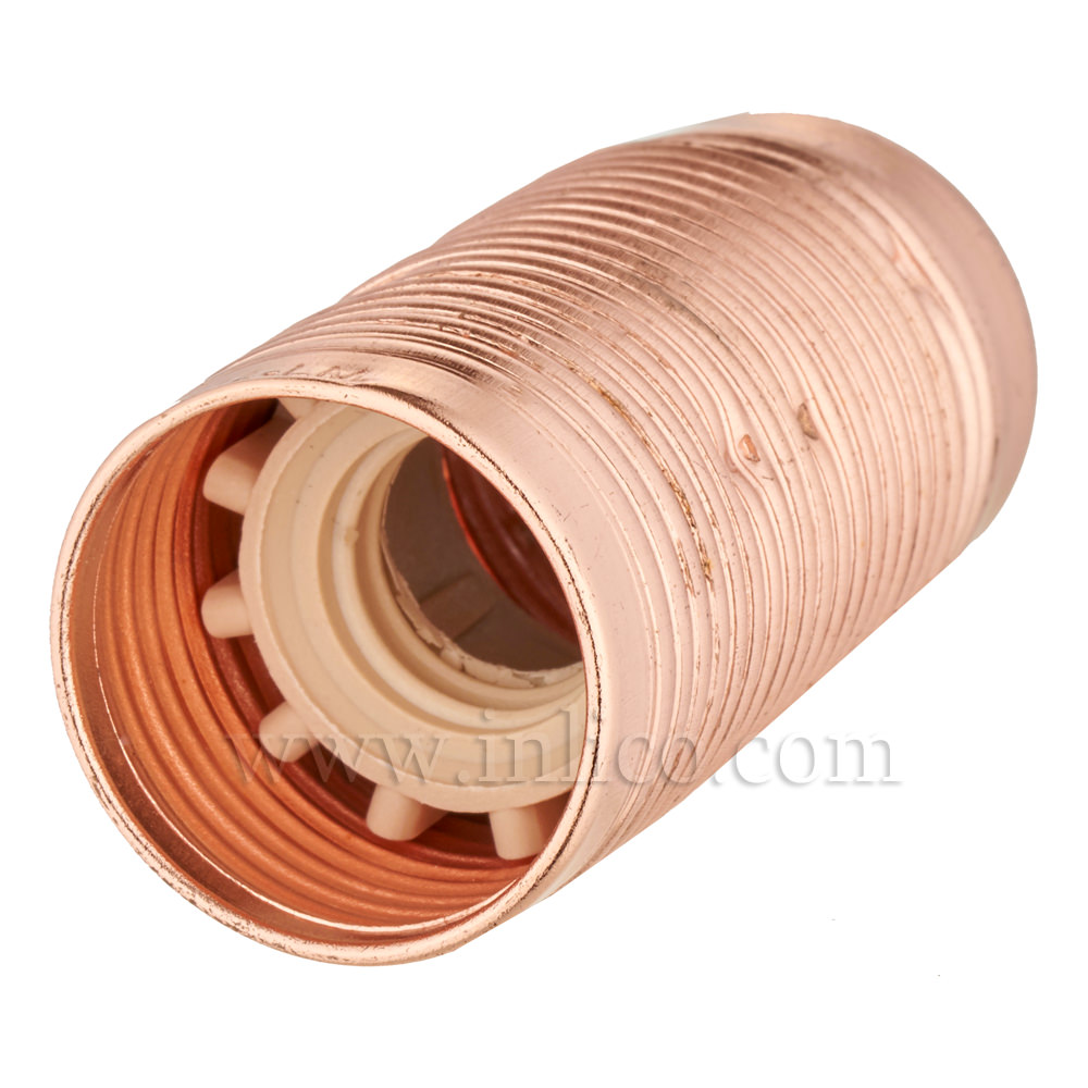 E14 METAL LAMPHOLDER BRIGHT COPPER  WITH THREADED SKIRT AND EARTHED DOME VDE APPROVED
APPROVAL ENEC05 TO BS EN 60238:2018