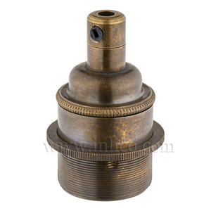 E27 BRASS BRUSHED ANTIQUE LAMPHOLDER FULLY THREADED SKIRT M10 X 1 ENTRY WITH EARTH + 1 ANTIQUE PLATED BRASS SHADE RING  EN 60238:2004 + C11:2005 +A1:2008 + 5.706.A.ANT SIDE LOCKING CORDGRIP (SEPARATE)