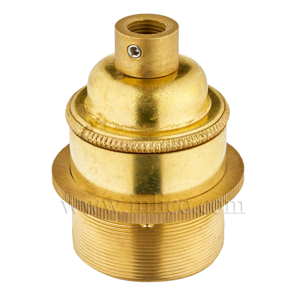 E27 BRASS LAMPHOLDER FULLY THREADED SKIRT M10 X 1 ENTRY WITH EARTH + 1 BRASS SHADE RING EN 60238:2004 + C11:2005 +A1:2008