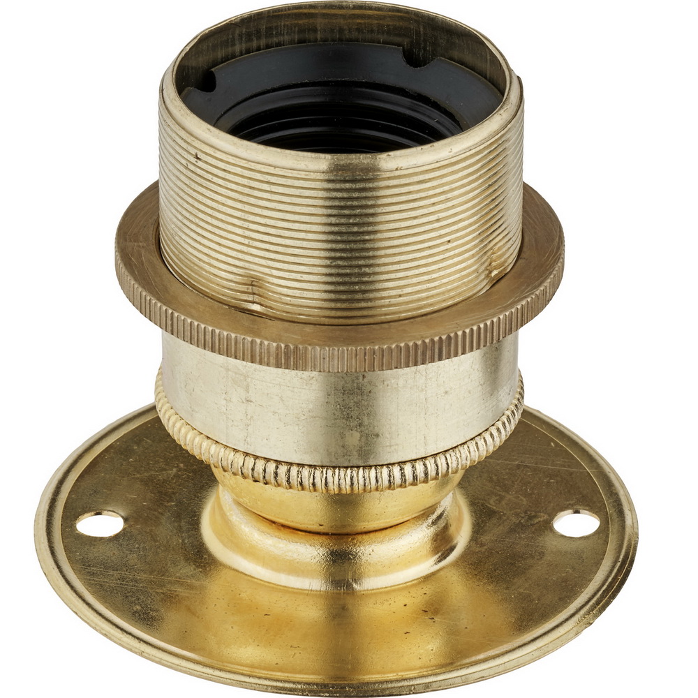 E27 BRASS BATTEN LAMPHOLDER FULLY THREADED SKIRT WITH EARTH + 1 BRASS SHADE RING BASE DIAMETER 63.5MM FIXING HOLE CENTRES 50MM EN 60238:2004 + C11:2005 +A1:2008