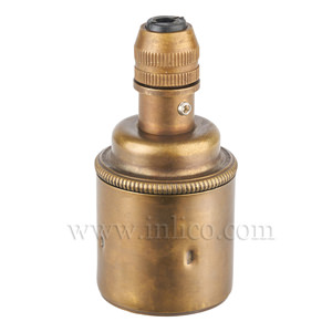 E27 BRASS ANTIQUE BRASS LAMPHOLDER PLAIN SKIRT M10 X 1 ENTRY WITH EARTH EN 60238:2004 + C11:2005 +A1:2008 + ANTIQUE COMPRESSION CORDGRIP (SEPARATE)