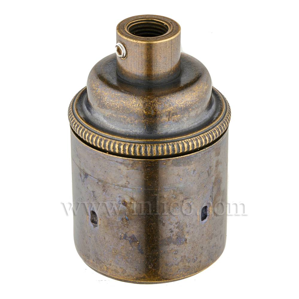 E27 BRASS BRUSHED ANTIQUE LAMPHOLDER PLAIN SKIRT M10 X 1 ENTRY WITH EARTH EN 60238:2004 + C11:2005 +A1:2008 