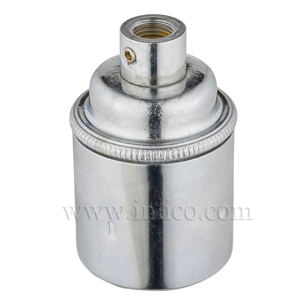 E27 BRASS CHROME PLATED LAMPHOLDER PLAIN SKIRT M10 X 1 ENTRY WITH EARTH EN 60238:2004 + C11:2005 +A1:2008