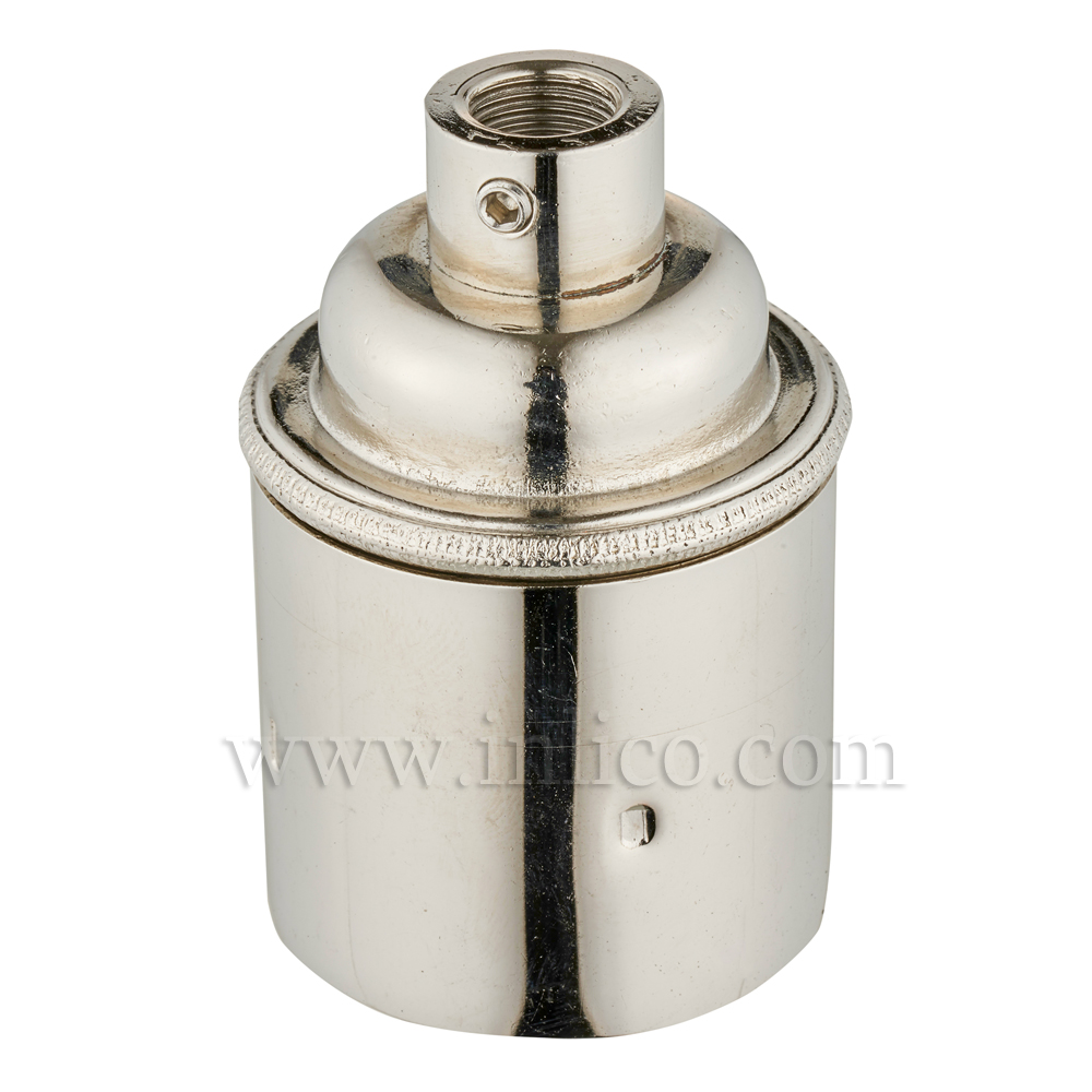 E27 BRASS NICKEL PLATED LAMPHOLDER PLAIN SKIRT M10 X 1 ENTRY WITH EARTH EN 60238:2004 + C11:2005 +A1:2008