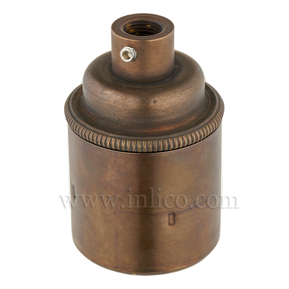 E27 BRASS OLD ENGLISH ANTIQUE LAMPHOLDER PLAIN SKIRT M10 X 1 ENTRY WITH EARTH EN 60238:2004 + C11:2005 +A1:2008