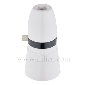  PUSHBARPLASTIC LAMPHOLDER WHITE WITH LONG SKIRT AND CORD GRIP 10MM ENTRY T1  TO BSEN61184:1995. CERT. NO. 10115