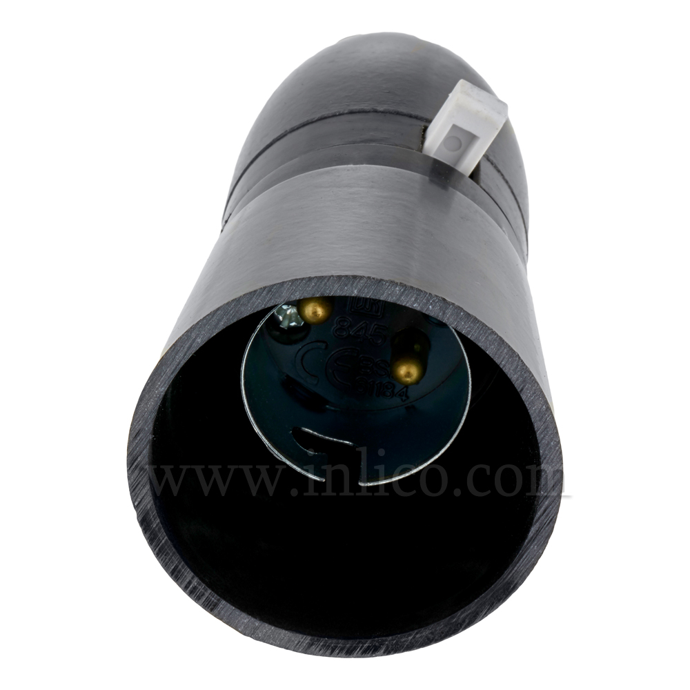  PUSHBAR PLASTIC LAMPHOLDER BLACK WITH LONG SKIRT AND CORD GRIP 13mm/ 1/2" ENTRY T1  TO BSEN61184:1995. CERT. NO. 10115
