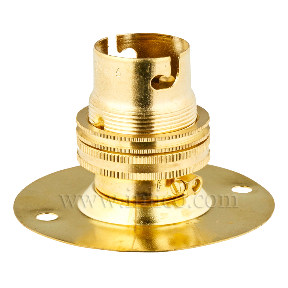 BRASS B22  BATTEN HOLDER  EARTHED WITH SHADE RING TWO HOLE FIXING