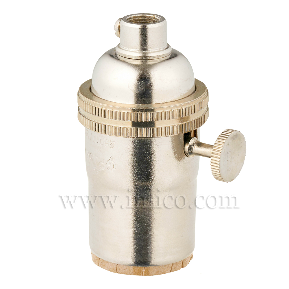 NICKEL PLATED BRASS E26 L/HLDR WITH 2 WAY ROTARY SWITCH UL APROVED E227063