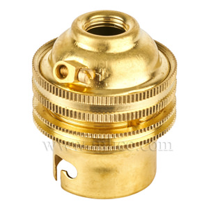 B22 BRASS THREADED SKIRT LAMPHOLDER 10MM ENTRY WITH SHADE RING UNSWITCHED 37.7MM OAL SCREW TERMINALS EARTHED STANDARD BS EN 61184