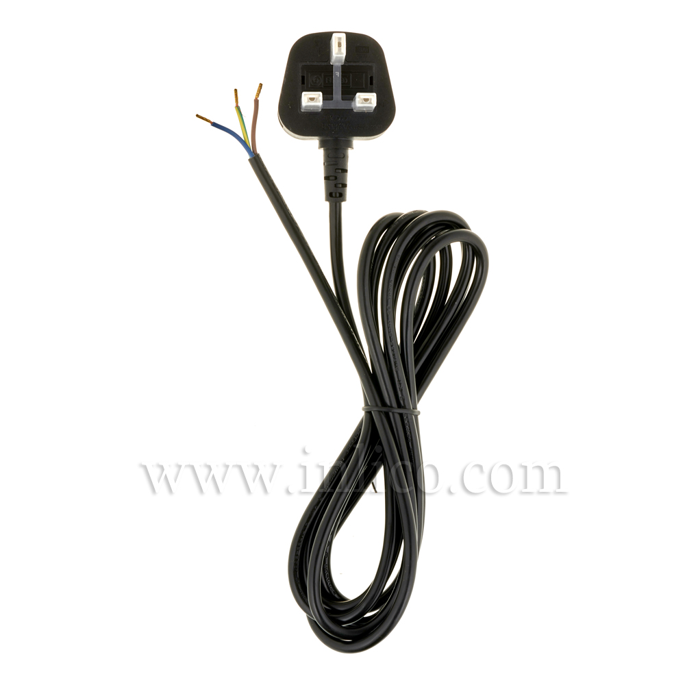 3A FUSED SEALED PLUG + 2.2MT 3 X .75MM BLACK 2183Y CABLE TO BS5025:2011 HARMONISED HO3VV-F. PLUG BS 1363-1:2006+A1:2018

