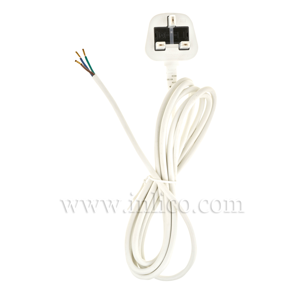 3A SEALED PLUG + 3.5m 3X.75 WHITE CABLE