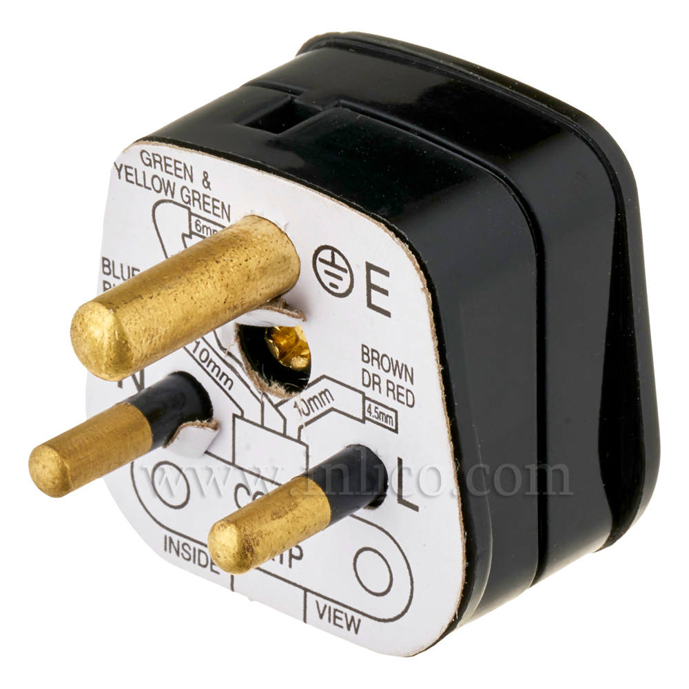 2A 3 ROUND PIN PLUG UNFUSED BLACK STANDARD BS946:1950