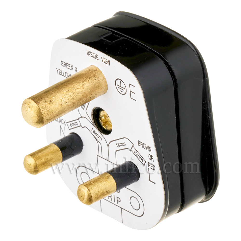 5A 3 ROUND PIN PLUG UNFUSED BLACK STANDARD BS946:1950