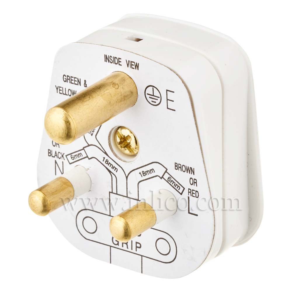 5A 3 ROUND PIN PLUG UNFUSED WHITE STANDARD BS946:1950