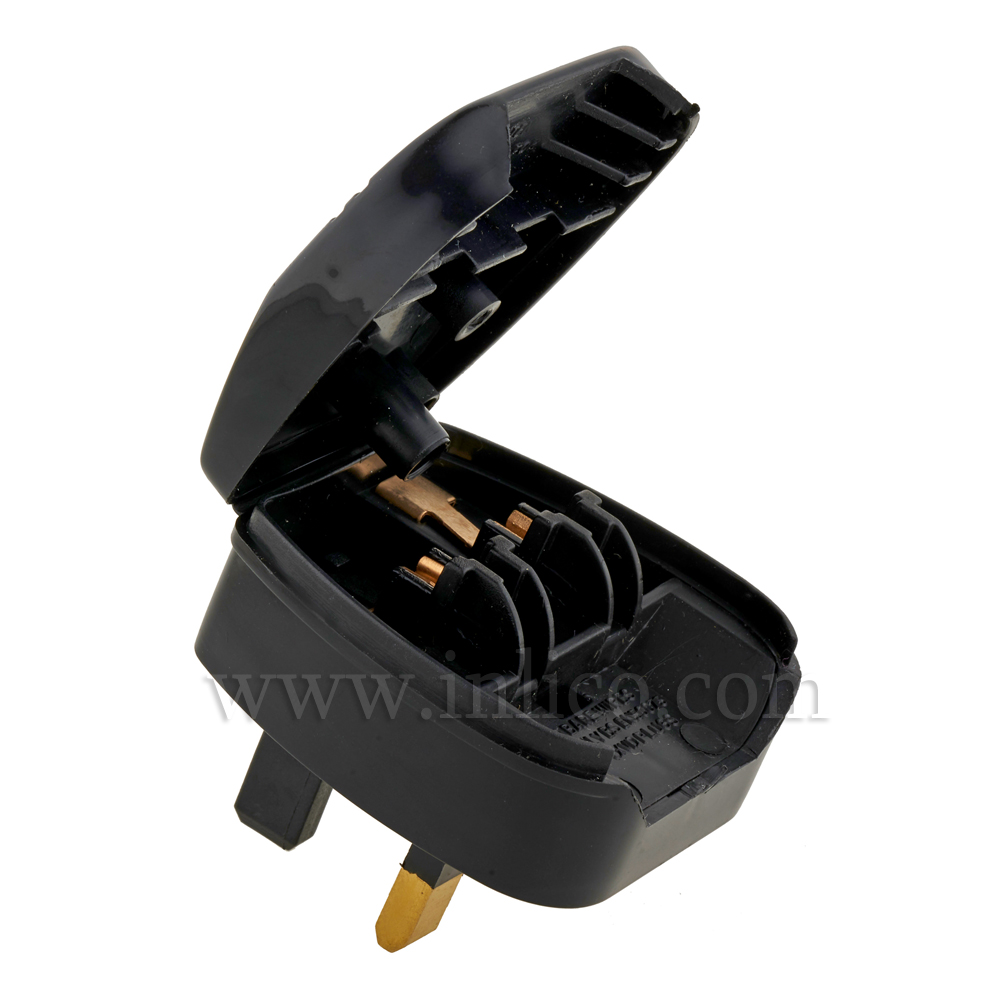 UK/EURO PLUG ADAPTOR BLACK  - FUSED 3AMP
