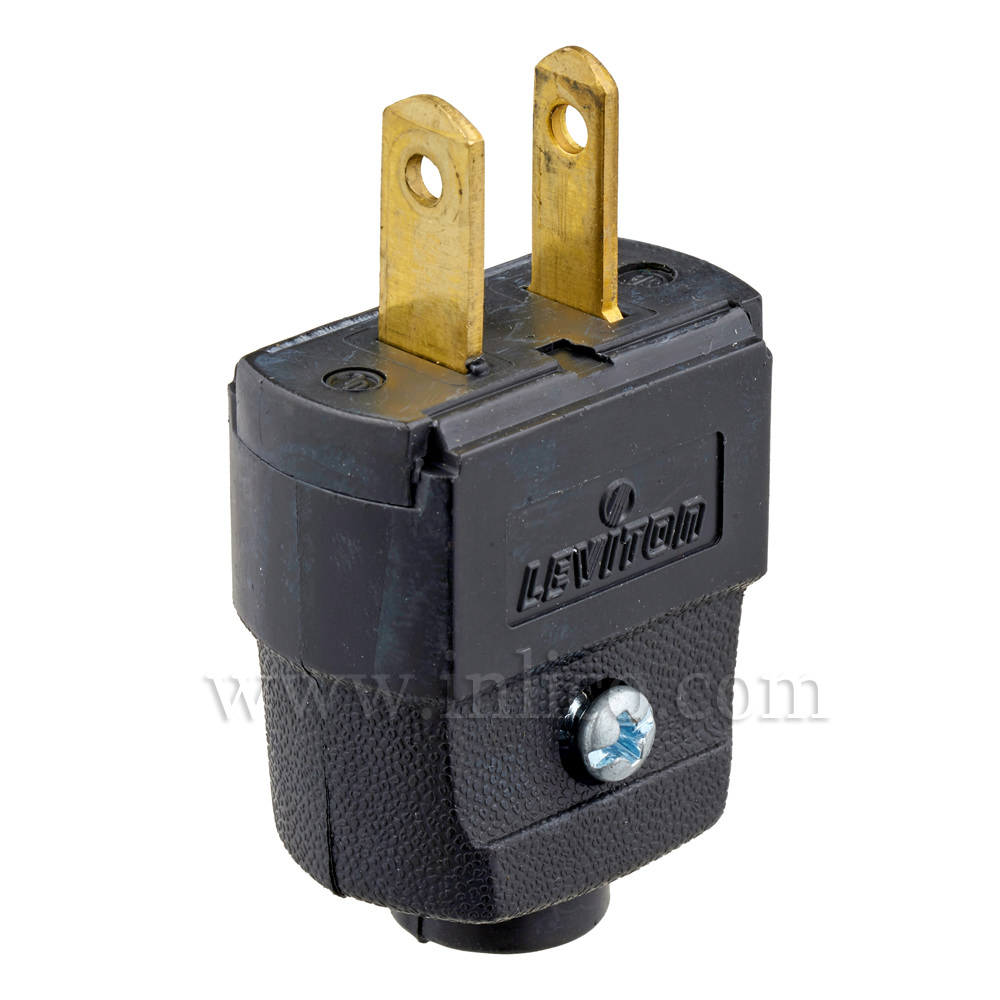 BLACK 2 PIN UL LISTED USA POLARISED PLUG  REWIREABLE WITH SCREW TERMINALS 
UL FILE NUMBER E13393