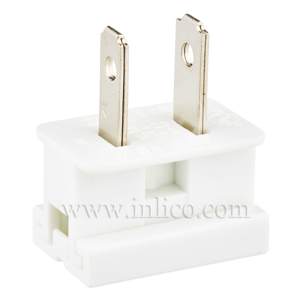 WHITE 2 PIN UL APPROVED USA POLARISED PLUG FOR SPT2 CABLE UL File No. E152761