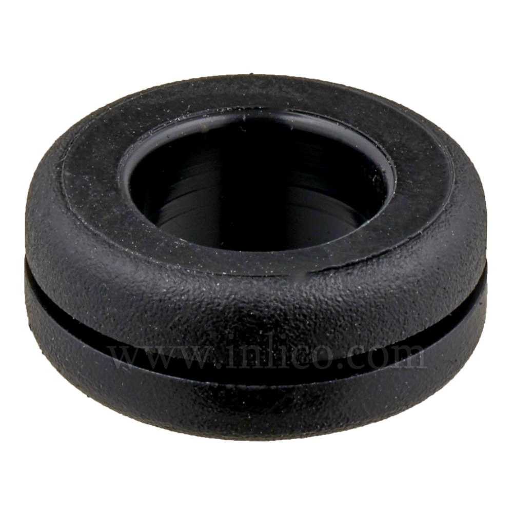 PVC FLEXIBLE GROMMET  BLACK 14.5MM OAD X 11MM OAL X 10MM ID (HOLE) X 11.5MM GROOVE DIA. X 3MM GROOVE LENGTH