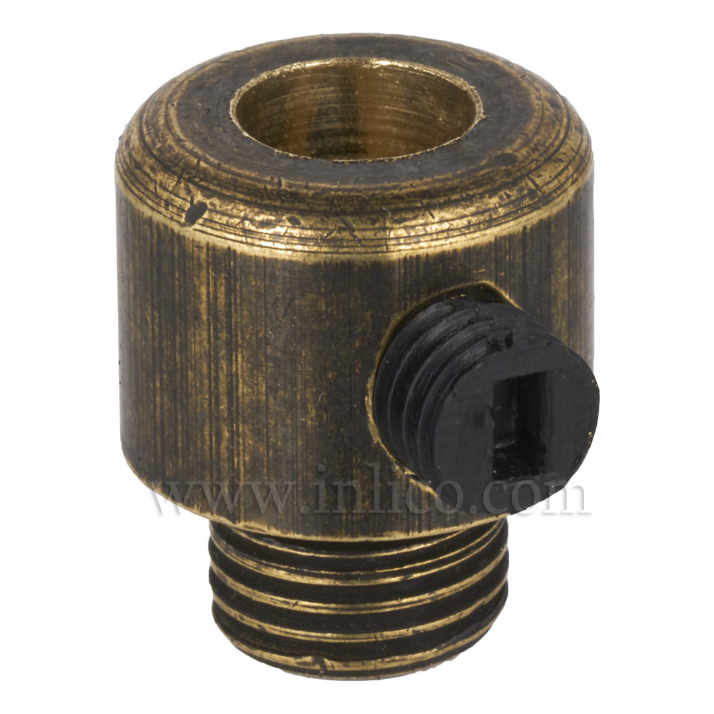 BRASS CORDGRIP MALE M10X1 ANTIQUE FINISH WITH BLACK PLASTIC GRUBSCREW

