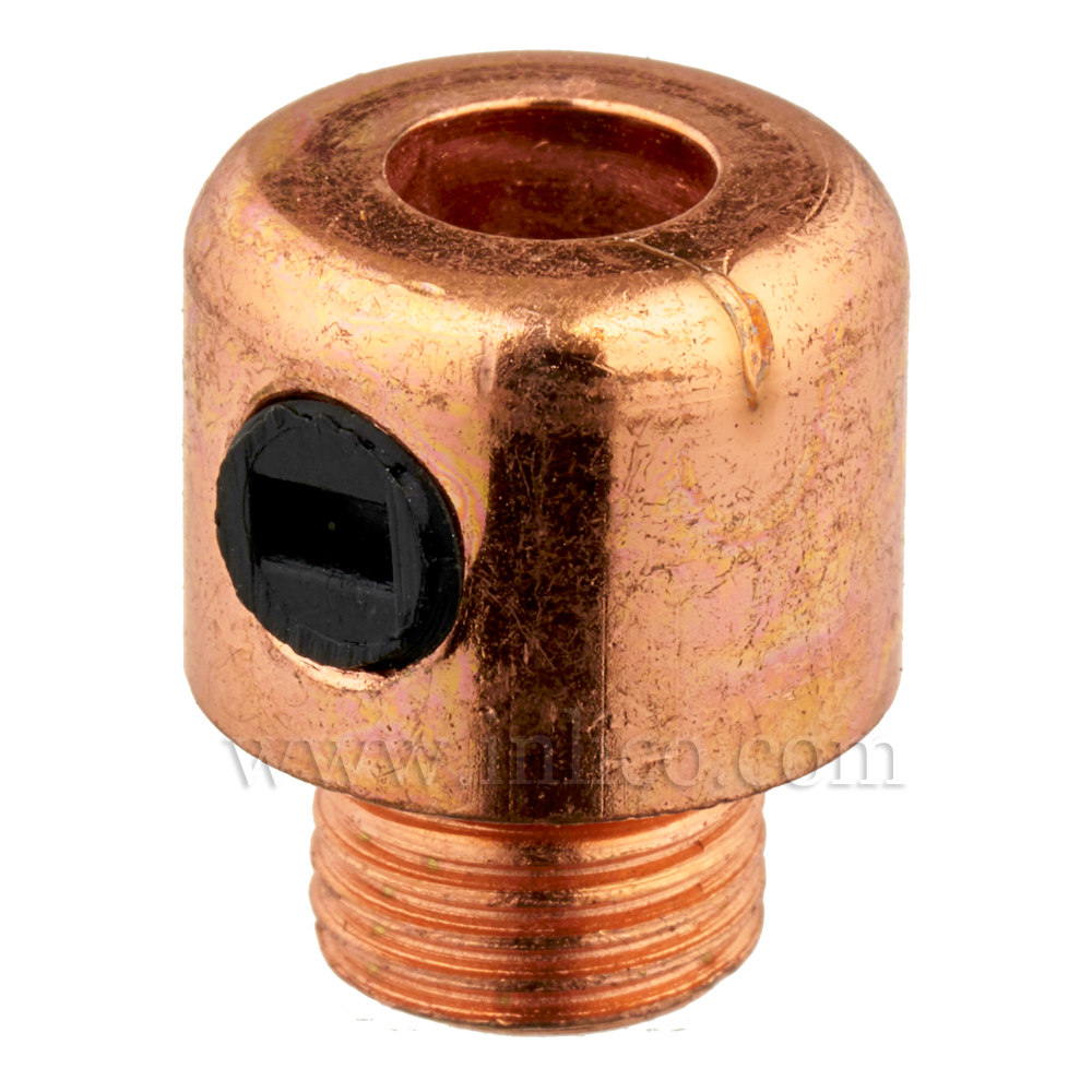 BRASS CORDGRIP MALE M10X1 BRIGHT COPPER FINISH WITH BLACK PLASTIC GRUBSCREW