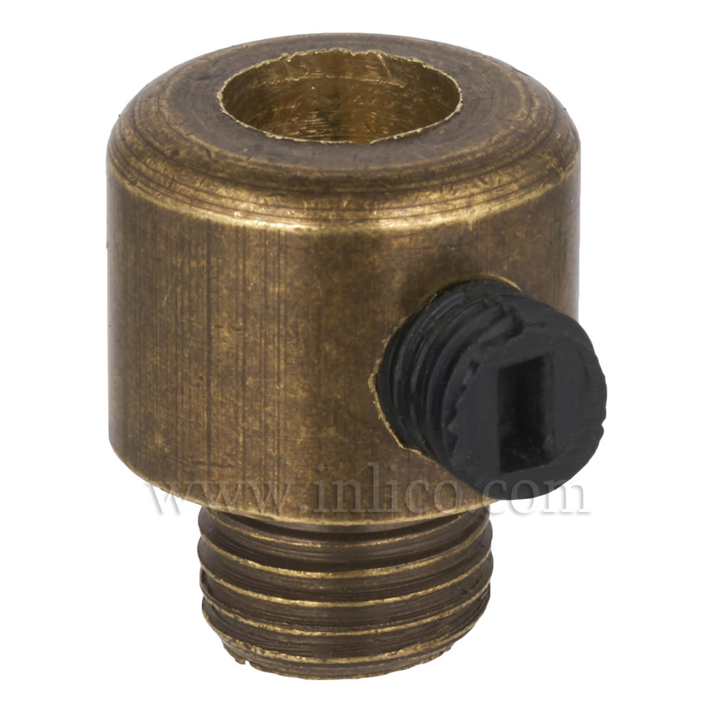 BRASS CORDGRIP MALE M10X1 OLD ENGLISH FINISH WITH BLACK PLASTIC GRUBSCREW

