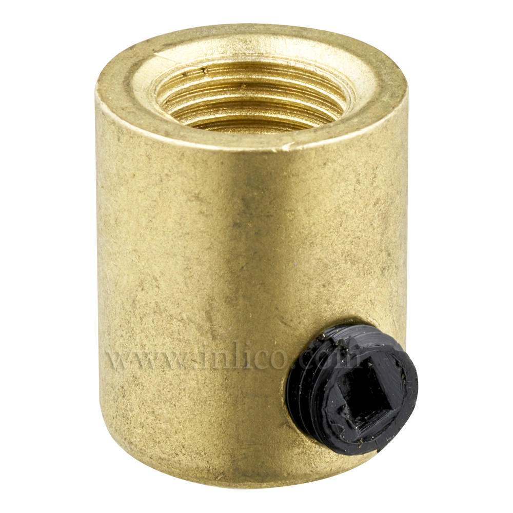 BRASS CORDGRIP FEMALE M10X1 RAW BRASS FINISH WITH BLACK PLASTIC GRUBSCREW