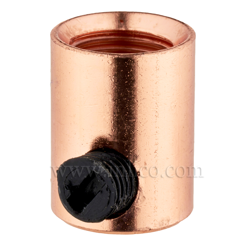 BRASS CORDGRIP FEMALE M10X1 BRIGHT COPPER FINISH WITH BLACK PLASTIC GRUBSCREW