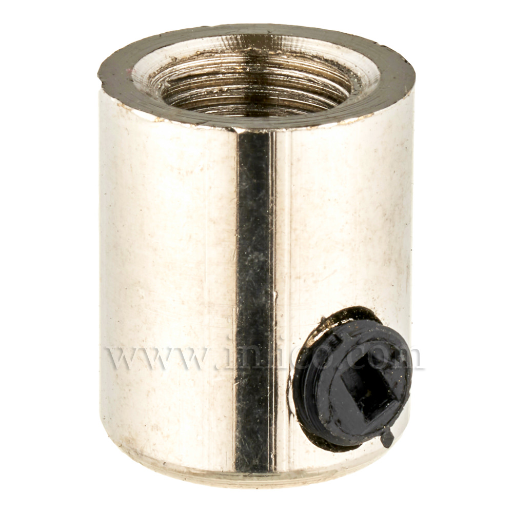 BRASS CORDGRIP FEMALE M10X1 NICKEL FINISH WITH BLACK PLASTIC GRUBSCREW