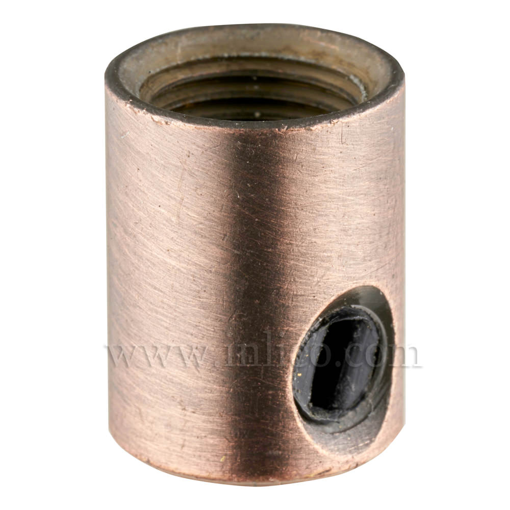 M10X1 CORDGRIP FEMALE BRASS WITH ANTIQUE COPPER FINISH AND  BLACK PLASTIC M6 X 6.5MM GRUBSCREW



