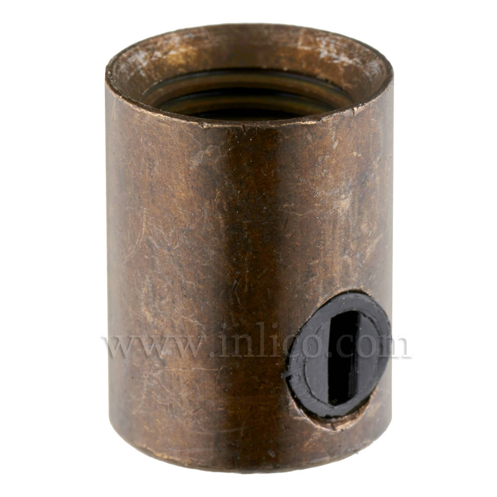 M10X1 CORDGRIP FEMALE BRASS WITH DARK BRONZE FINISH AND  BLACK PLASTIC M6 X 6.5MM GRUBSCREW



