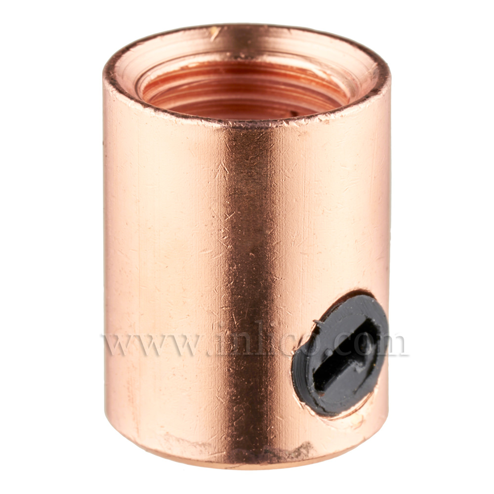 M10X1 CORDGRIP FEMALE BRASS WITH BRIGHT COPPER FINISH AND  BLACK PLASTIC M6 X 6.5MM GRUBSCREW



