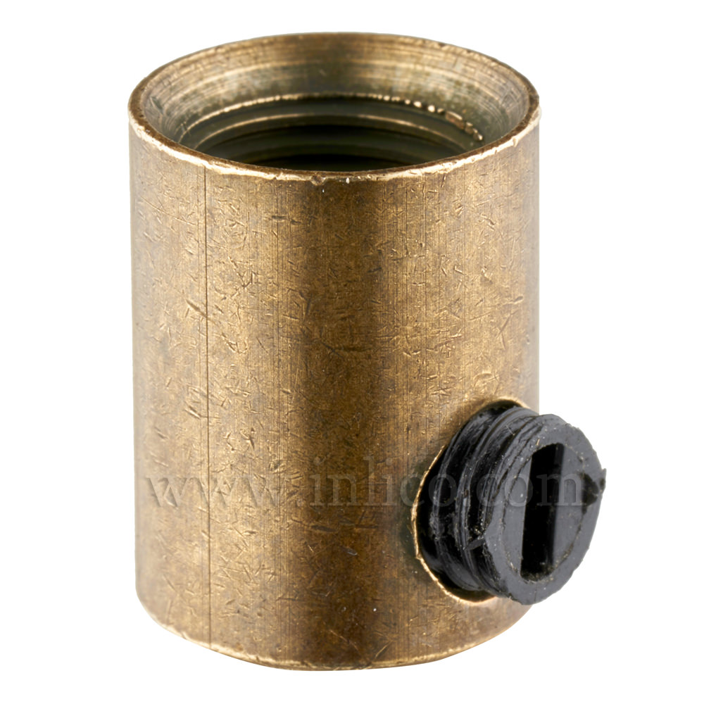 M10X1 CORDGRIP FEMALE BRASS WITH OLD ENGLISH FINISH AND  BLACK PLASTIC M6 X 6.5MM GRUBSCREW



