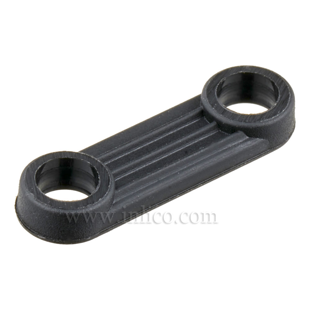 FIXING STRAP BLACK, NYLON 66, OAL 23MM  BETWEEN CENTRES 16MM THICKNESS 3MM HOLE DIAMETER 4.2MM