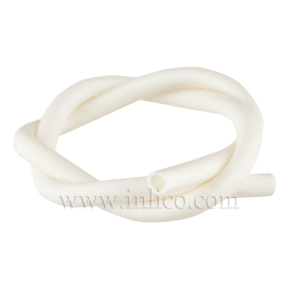 SILICONE SLEEVING 4MM ID 5MM 0D 60 deg SHORE HARDNESS WHITE TEMPERATURE RANGE -40 deg C TO +200 deg C. 50M ROLL